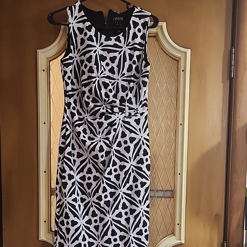 Enfocus Studio Black and White Geometric Midi Dress